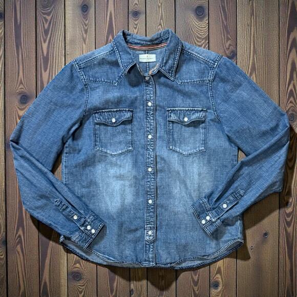 Thread and Supply Tops - Thread and Supply Denim Shirt Womens Blue Western Cowgirl Snap Button Size S